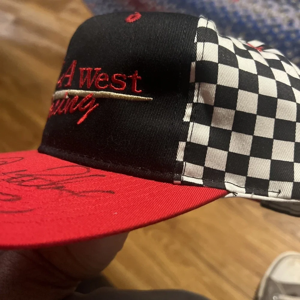 Vintage LA West Racing Snapback Checkerboard‎ Hat Autographed Corey Lajoie